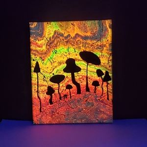 Neon Glow Blacklight Mushroom Painting 8x10